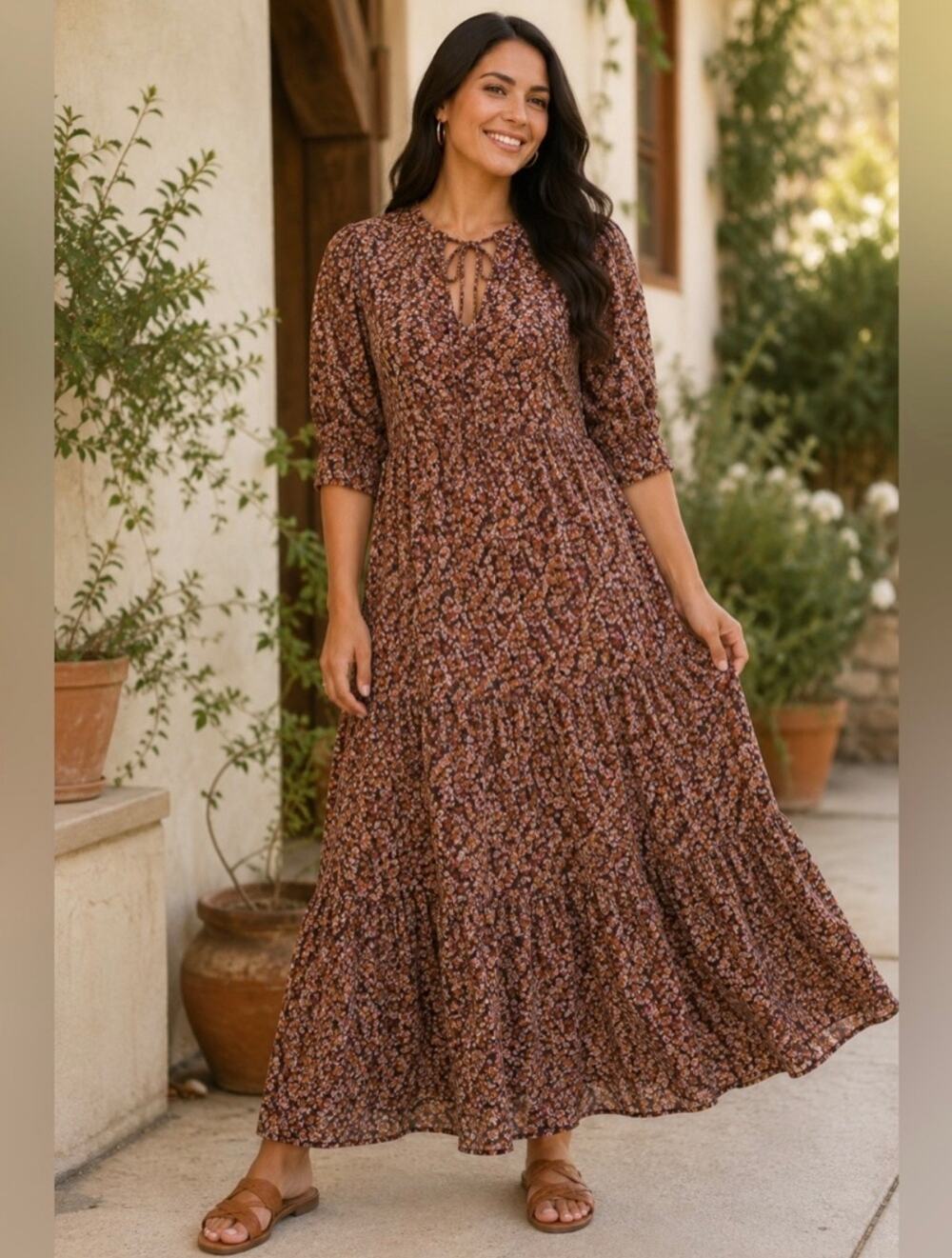 Natural Life Becca Tiered Floral Maxi Dress Large / XL